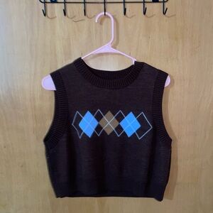 H&M Chocolate Brown Cropped Argyle Sweater Vest